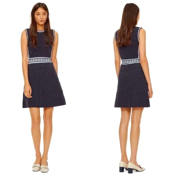 🔥🆕 TORY BURCH navy geo stitch knit dress SIZE SMALL - Picture 1 of 8